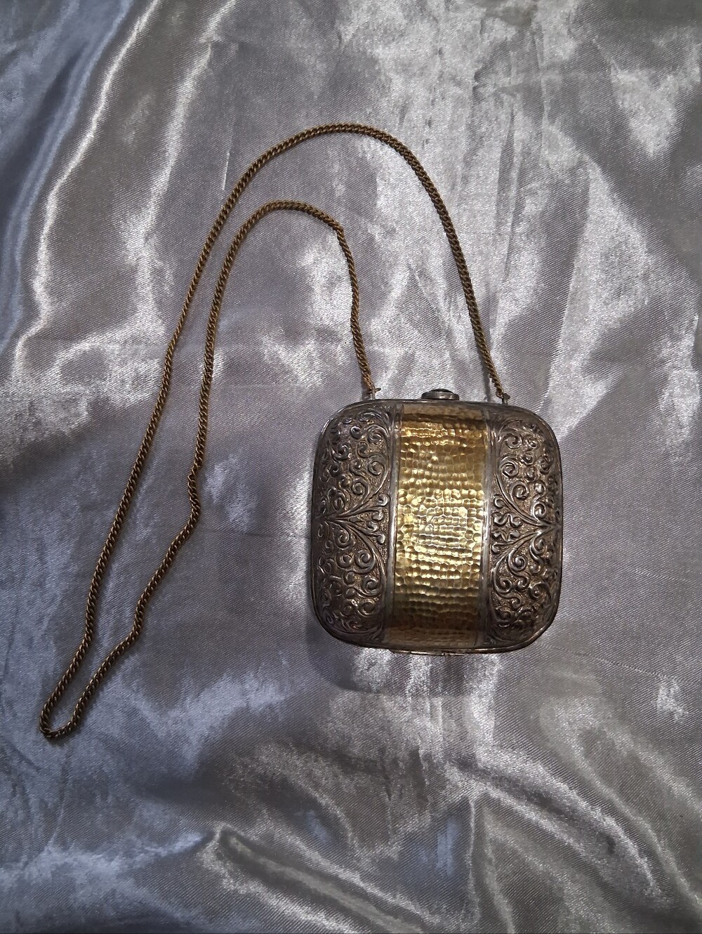 Gold and Silver Ornate Metal Crossbody Bag